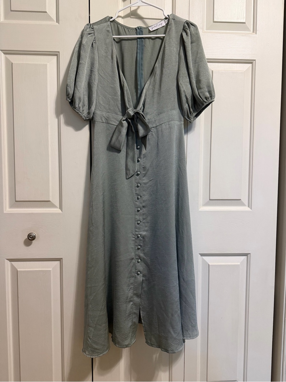 Petal & Pup Sage Green Tie-Front Midi Dress